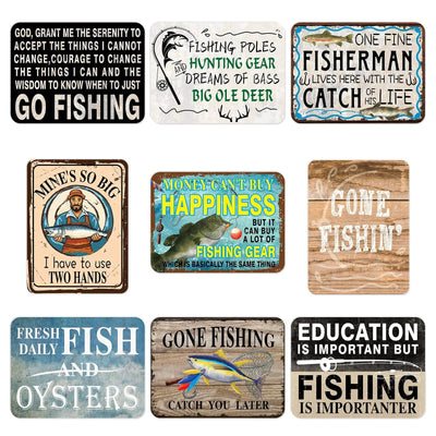 9 PCS Funny Vintage Gone Fishing Wall Art Decor for Home Garden Yard Decorations Frugal Finds Galore