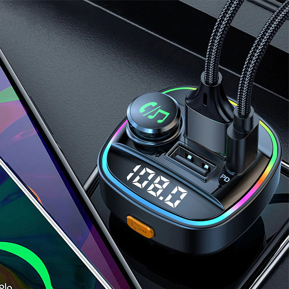 Adaptador transmisor FM inalámbrico para coche con Bluetooth 5.0, cargador USB PD, manos libres auxiliar