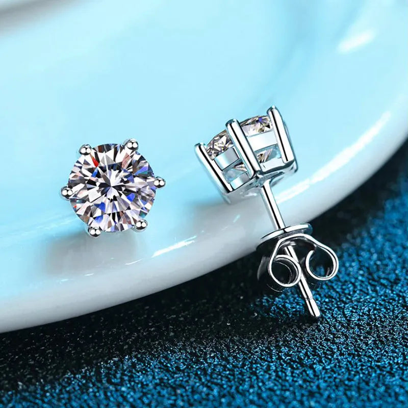 Silver Stud Classic Six-claw Stud Earrings