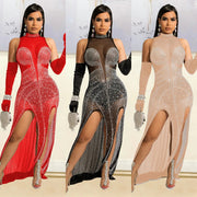 Women's See-through Mesh Hot Drilling Dress Frugal Finds Galore