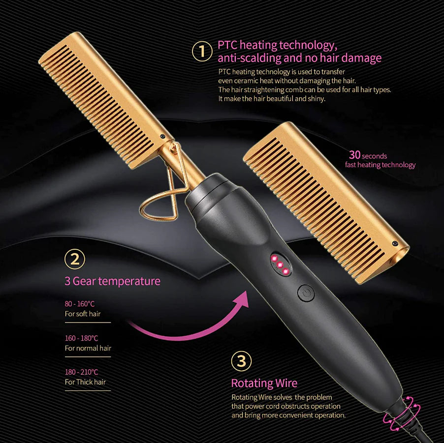 Electric Hair Straightening Heat Hot Comb Press