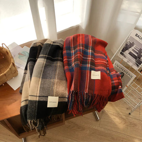 Versatile Retro Plaid Scarf with Tassels Frugal Finds Galore