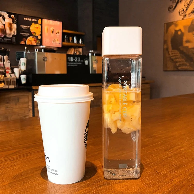 Square Frosted Plastic Water Bottle: Portable Leak-proof