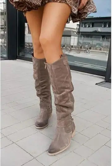 Suede High Boots with Zipper