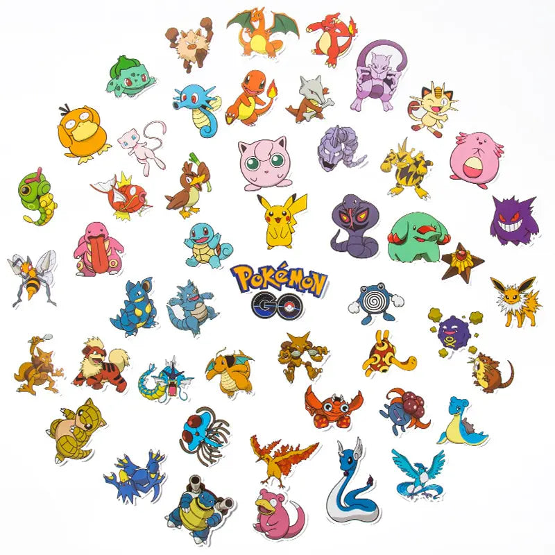 50/100Pcs Pokemon Stickers Kawaii Pikachu Skateboard Bicycle Guitar Laptop Kids Waterproof Stiker Toys