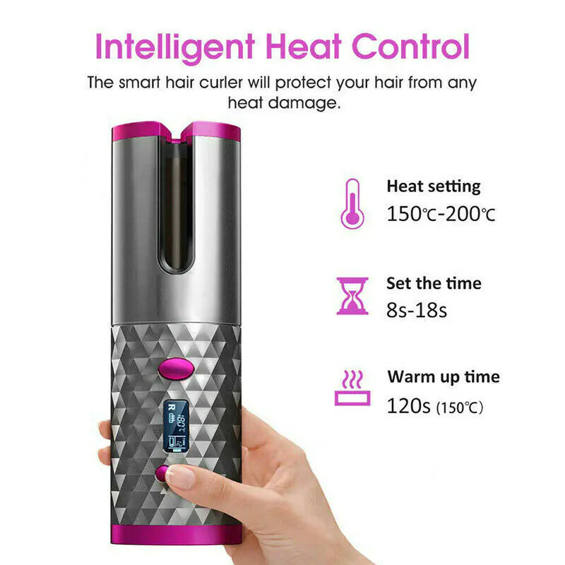 LCD Wireless Auto Rotating Curling Iron Ceramic