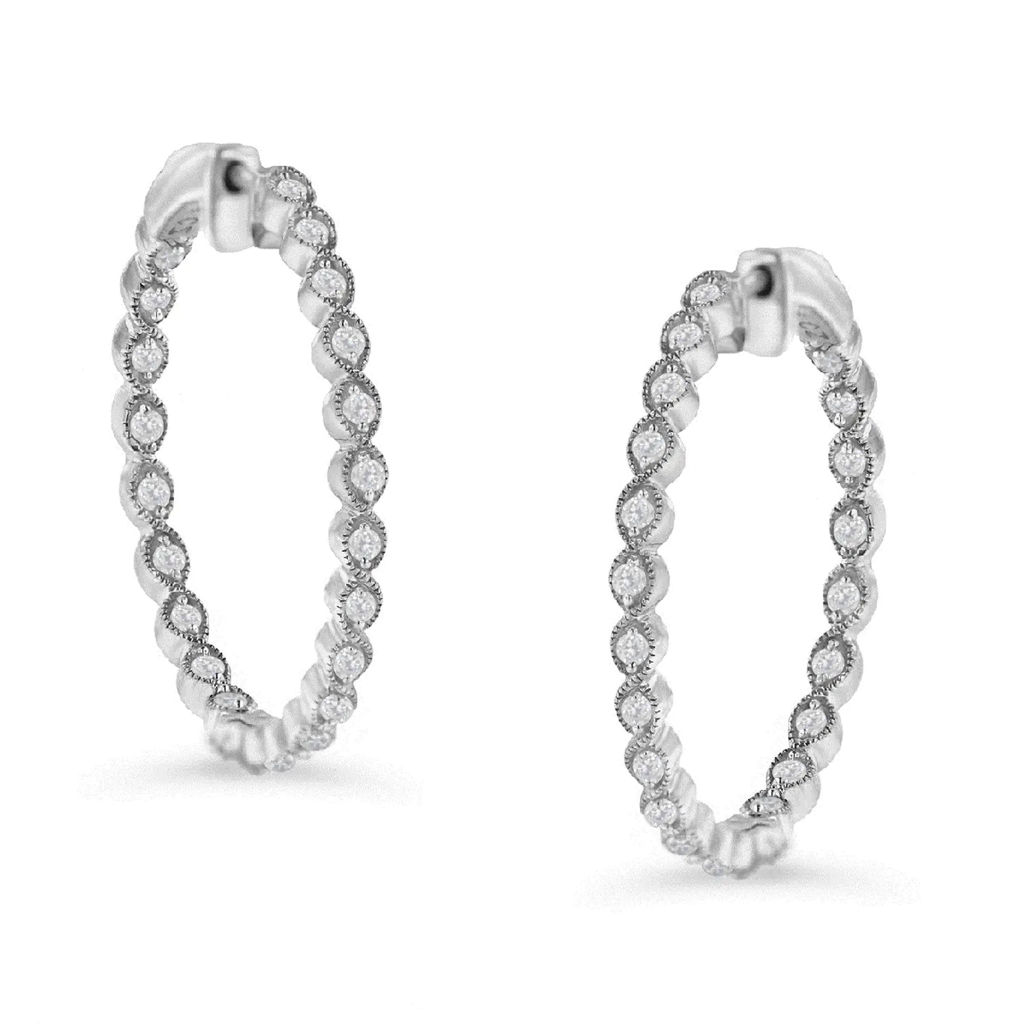 Sterling-Silver Diamond Hoop Earring