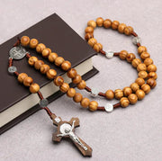 Wood Rosary Necklace Handcrafted Pine Cross Frugal Finds Galore