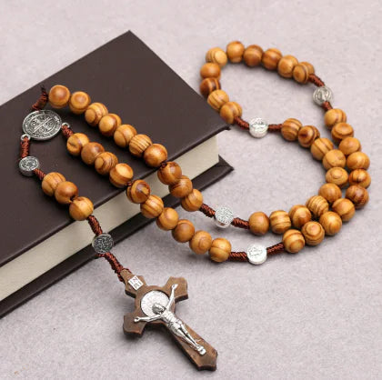 Wood Rosary Necklace Handcrafted Pine Cross Frugal Finds Galore