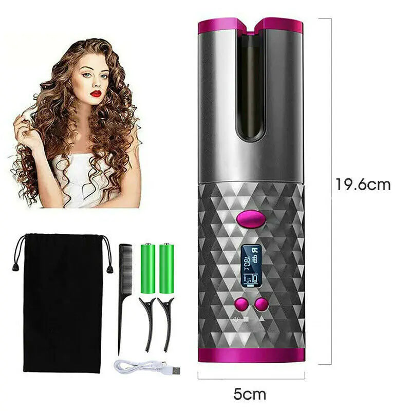 LCD Wireless Auto Rotating Curling Iron Ceramic