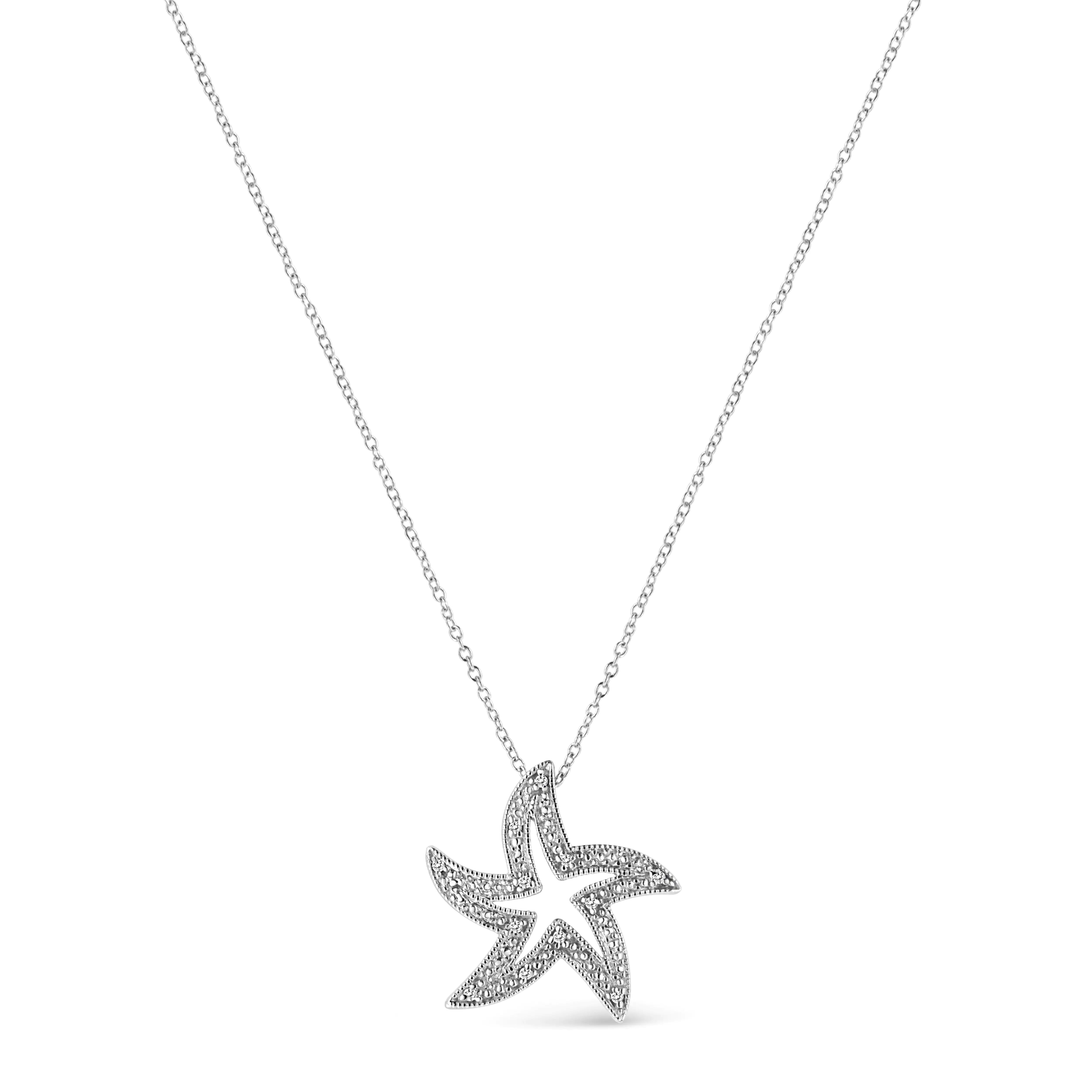 Sterling Silver Prong-Set Diamond Accent Starfish 18" Pendant Necklace