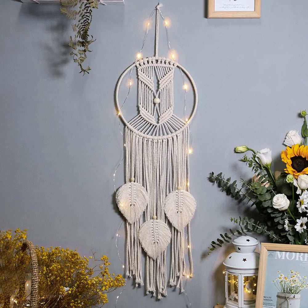 Star Moon Macrame Dream Catcher with Light