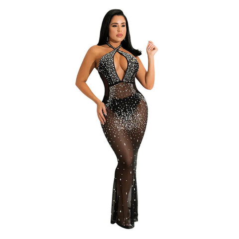 Women's Rhinestone Mesh See-through Dress Frugal Finds Galore