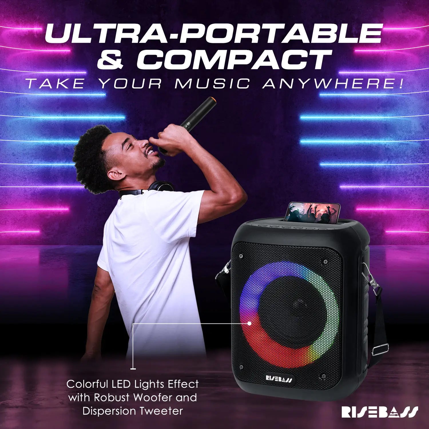 Portable Karaoke Machine with 2 Wireless Microphones