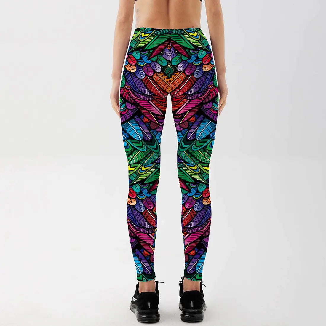 Pantalones deportivos de cintura media para mujer con estampado 3D de plumas de colores de Quickitout