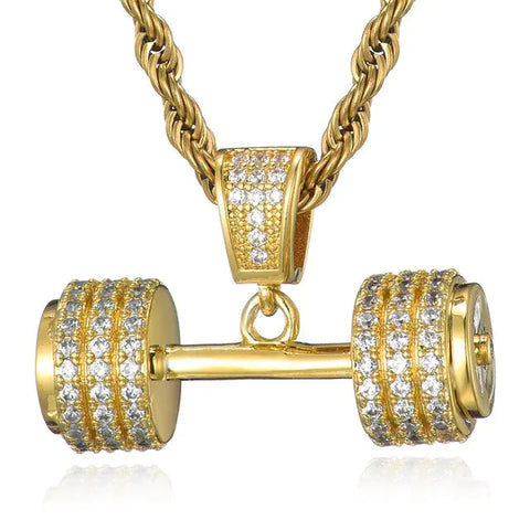 Hip Hop Iced Out Bling Rhinestone Rope Chain Barbell Gym Fitness Dumbbell Frugal Finds Galore
