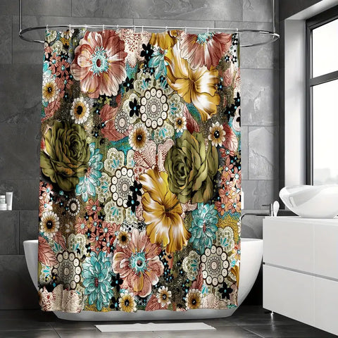 Colorful Bohemian Floral Waterproof Shower Curtain 72x72" Frugal Finds Galore