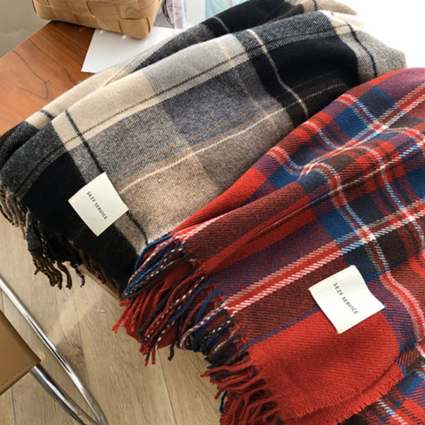Versatile Retro Plaid Scarf with Tassels Frugal Finds Galore