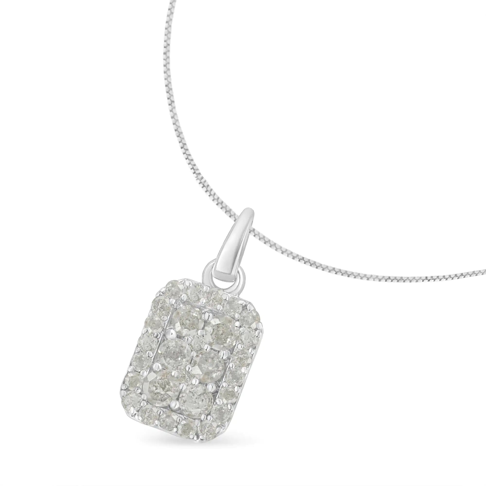 Sterling Silver 1 ct Diamond Block Pendant Necklace