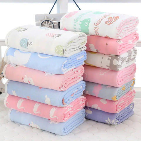 Pure Cotton 6-Layer Baby Bath Towel Blanket, 110cm Frugal Finds Galore