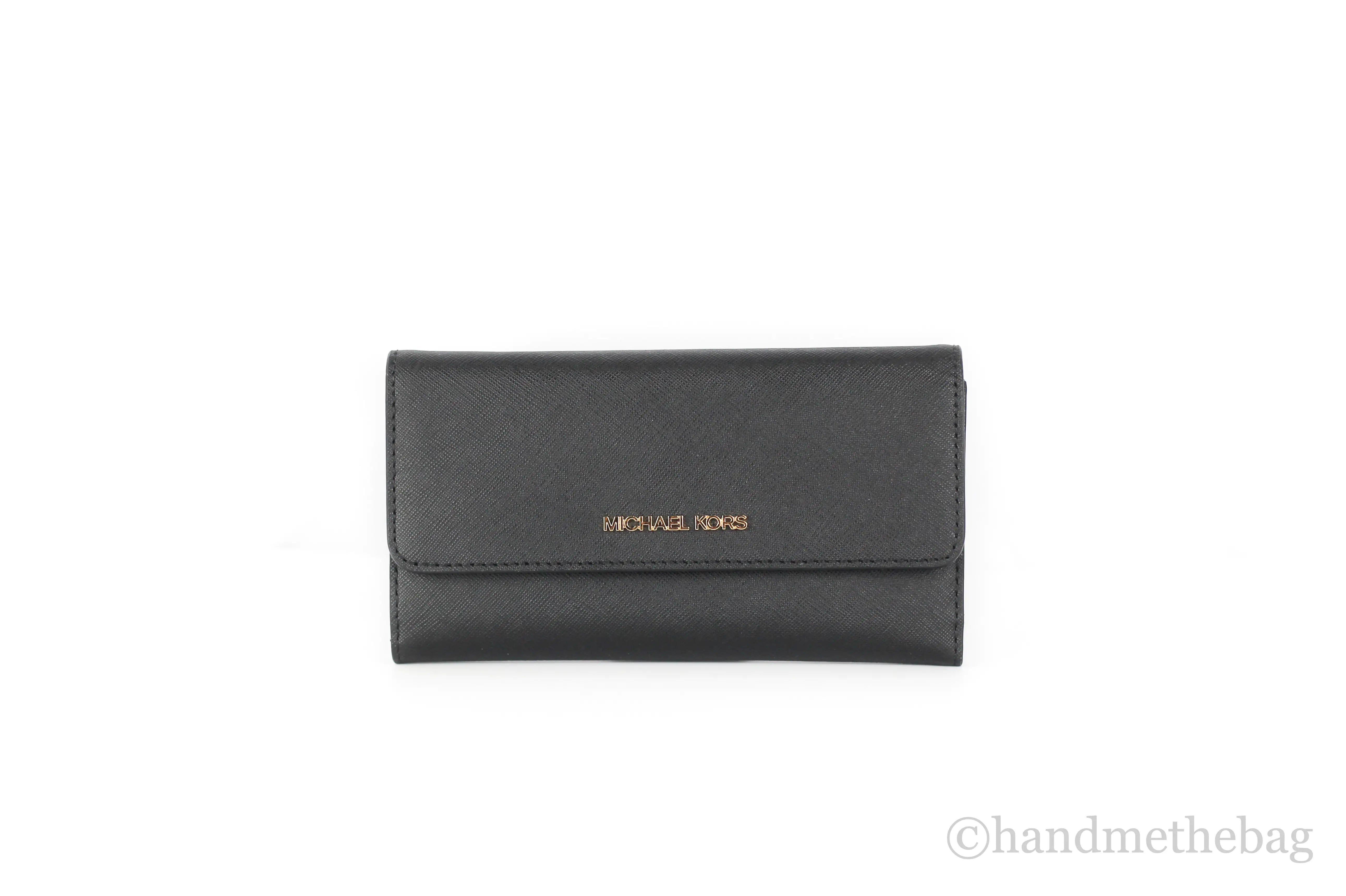 Michael Kors Jet Set Solid Black Large Trifold Wallet