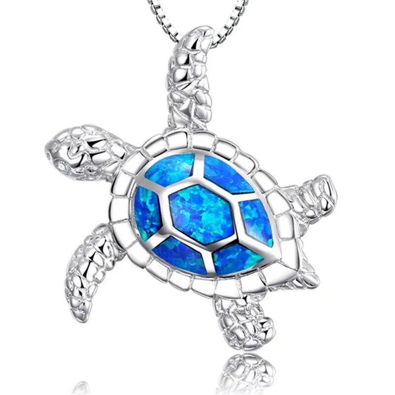 Blue Imitation Opal Sea Turtle Necklace