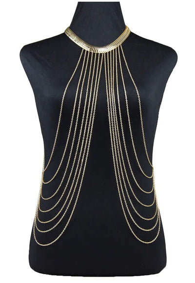 Metallic Serpent Chain Body Chain with Tassels Frugal Finds Galore
