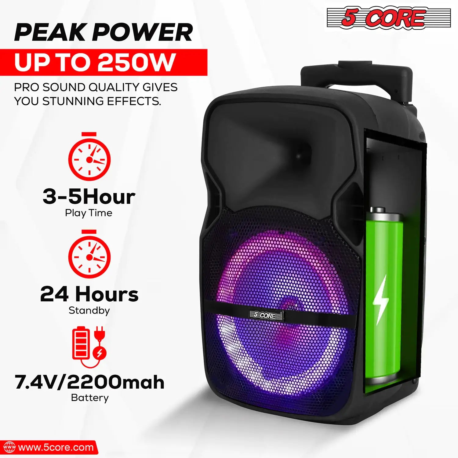 Portable Bluetooth Party Speaker Karaoke Boombox + 2 Wireless Mics