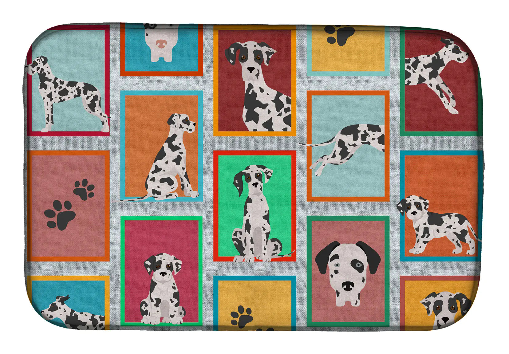 Lots of Harlequin Natural Ears Great Dane Dish Drying Mat