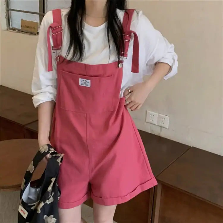 Loose Wide Leg Denim Strap Shorts for Women