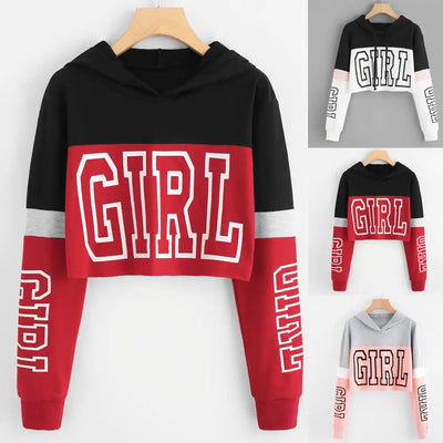 Patchwork Crop Top Hoodie Sweatshirt for Women Frugal Finds Galore