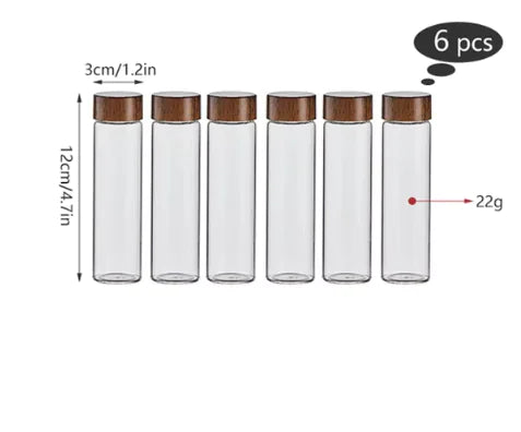 Walnut Wood Tube Set - Glass Containers with Display Rack