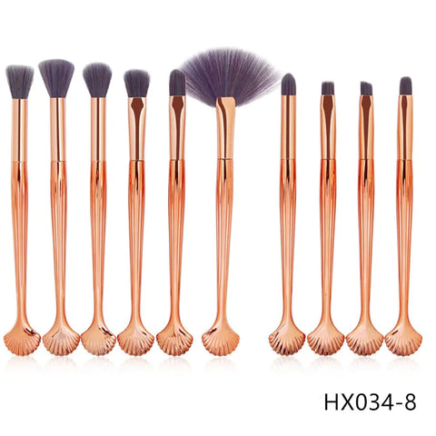 10-Piece Shell Makeup Brush Set - Beauty Tools Frugal Finds Galore