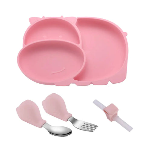 Silicone Baby Feeding Plate with Suction and Utensils Set Frugal Finds Galore