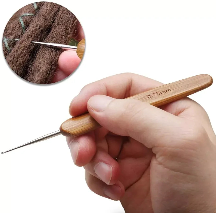 5Pcs DIY Needle Hook Bamboo Handle Dread Knit Hair Braiding Tool