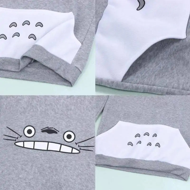 Long Sleeve Totoro Print Hoodie