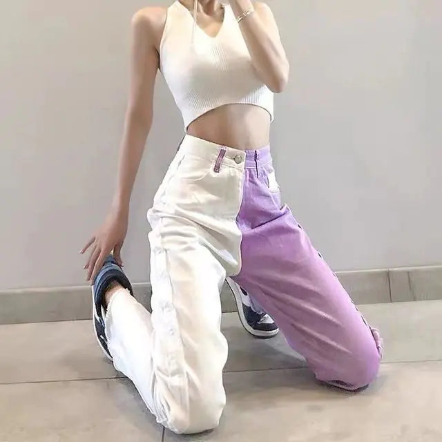 Jeans White Purple Crop