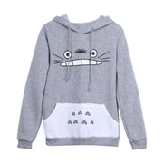 Long sleeve Totoro print hoodie in gray with playful anime design.