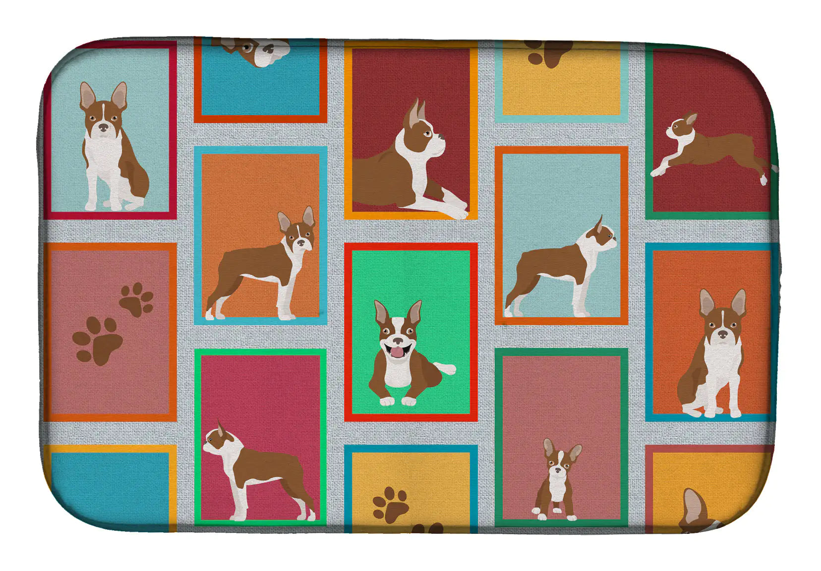 Lots of Red Boston Terrier Dish Drying Mat