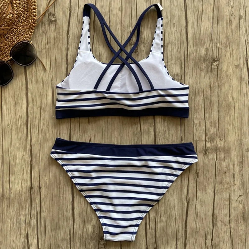 Women's Striped Beach Push Up Bikinis Set