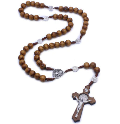 Wood Rosary Necklace Handcrafted Pine Cross Frugal Finds Galore