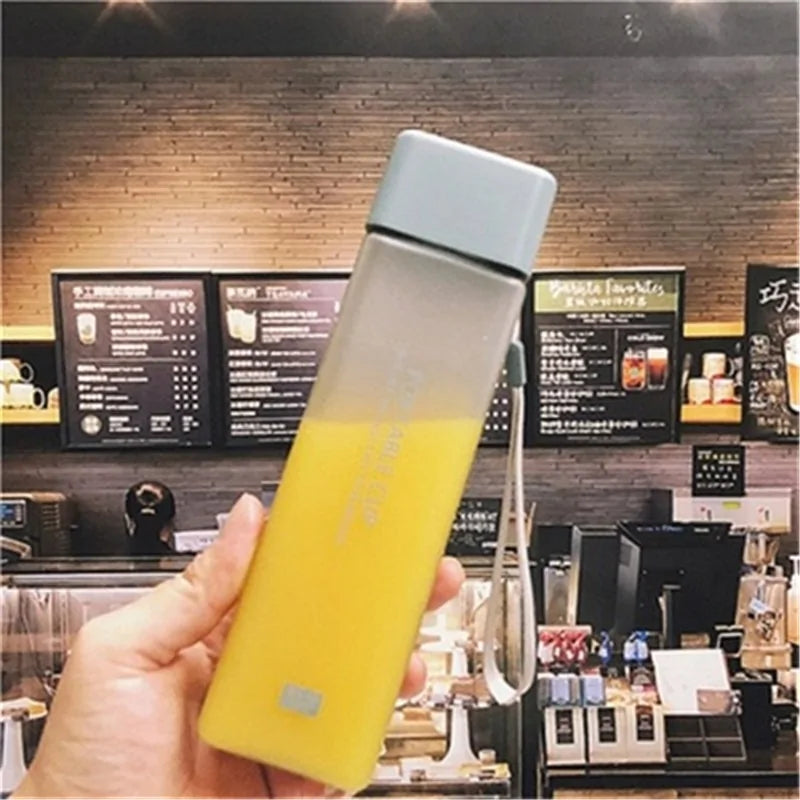 Square Frosted Plastic Water Bottle: Portable Leak-proof