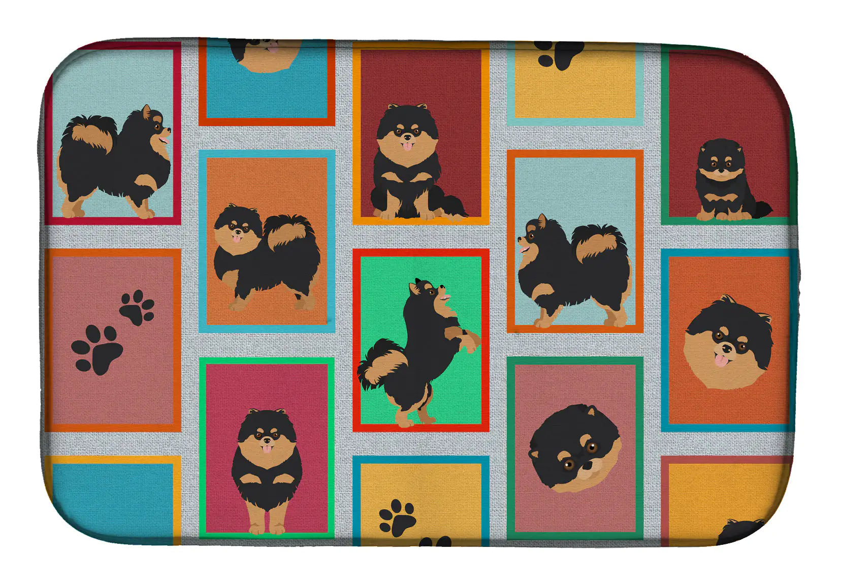 Lots of Black and Tan Pomeranian Dish Drying Mat