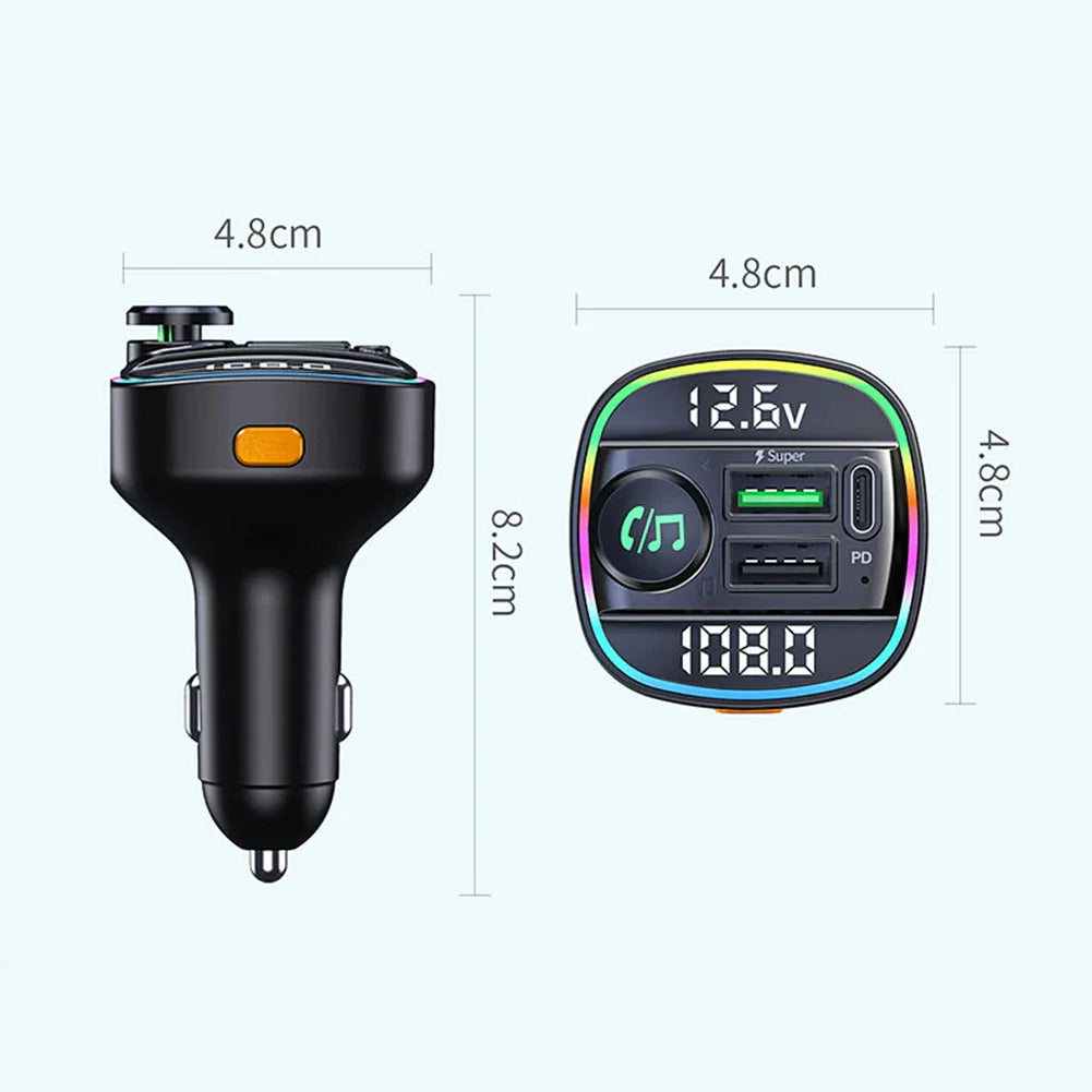 Adaptador transmisor FM inalámbrico para coche con Bluetooth 5.0, cargador USB PD, manos libres auxiliar