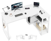 L Shaped Computer Desk 48 Inch with Storage Shelves & PC Stand, White Frugal Finds Galore