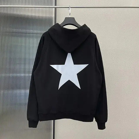 Men's star print long sleeve hoodie with bold design.