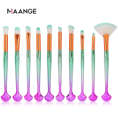 10-Piece Shell Makeup Brush Set - Beauty Tools Frugal Finds Galore