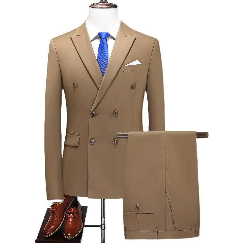 Men's Double Breasted Solid Color Coat Trousers Suit