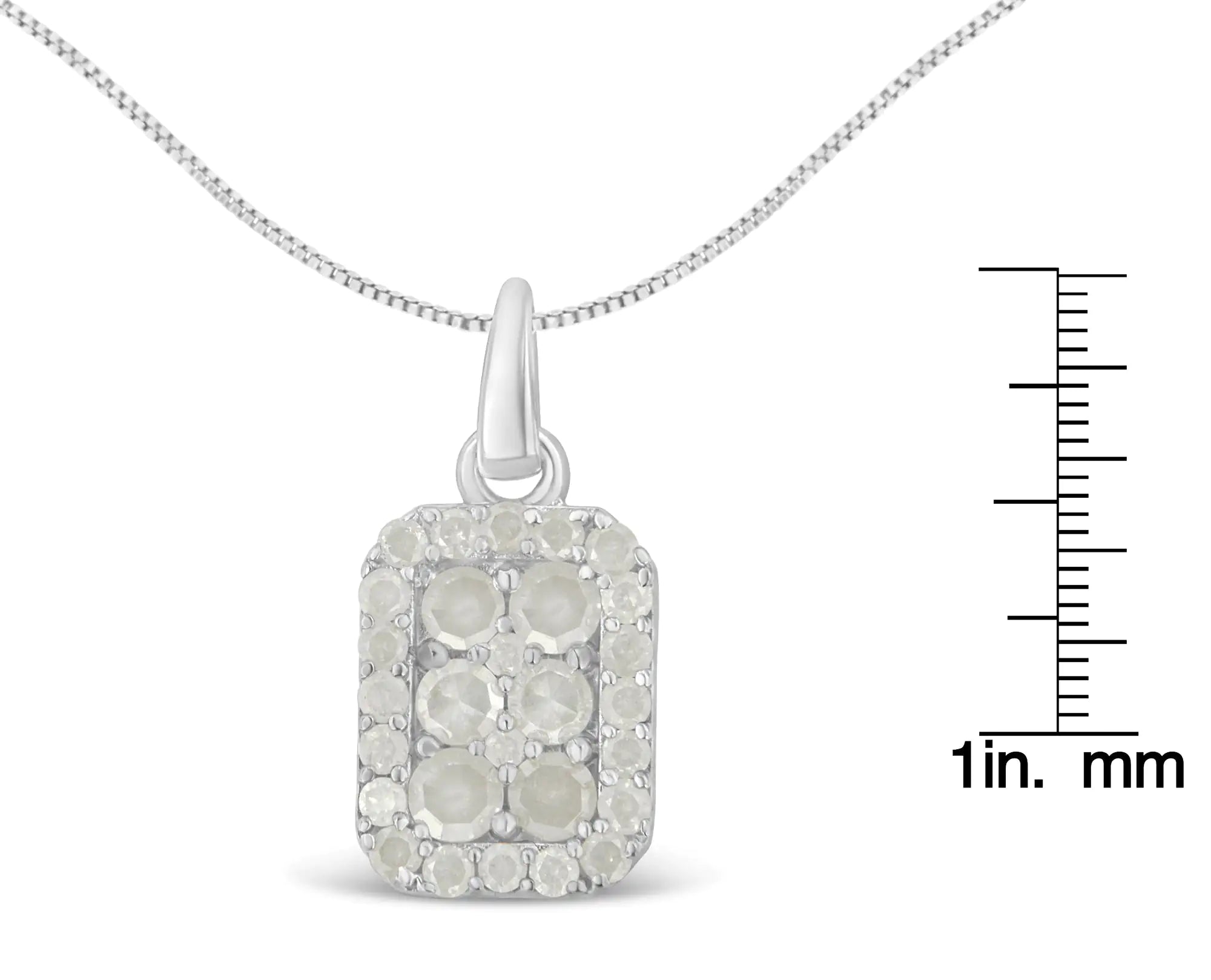 Sterling Silver 1 ct Diamond Block Pendant Necklace