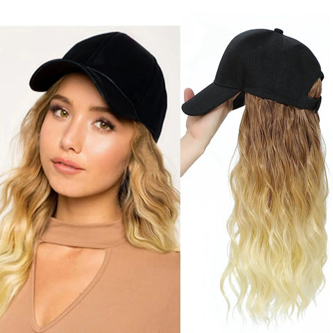 Big Wave Long Rolled Women's Wig with Hat Frugal Finds Galore